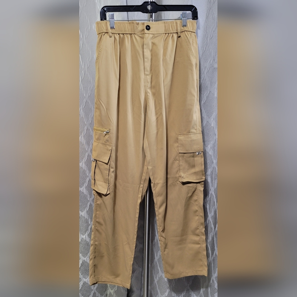 Tan Cargo Pants | Button Zip | Utility Pockets | Size M